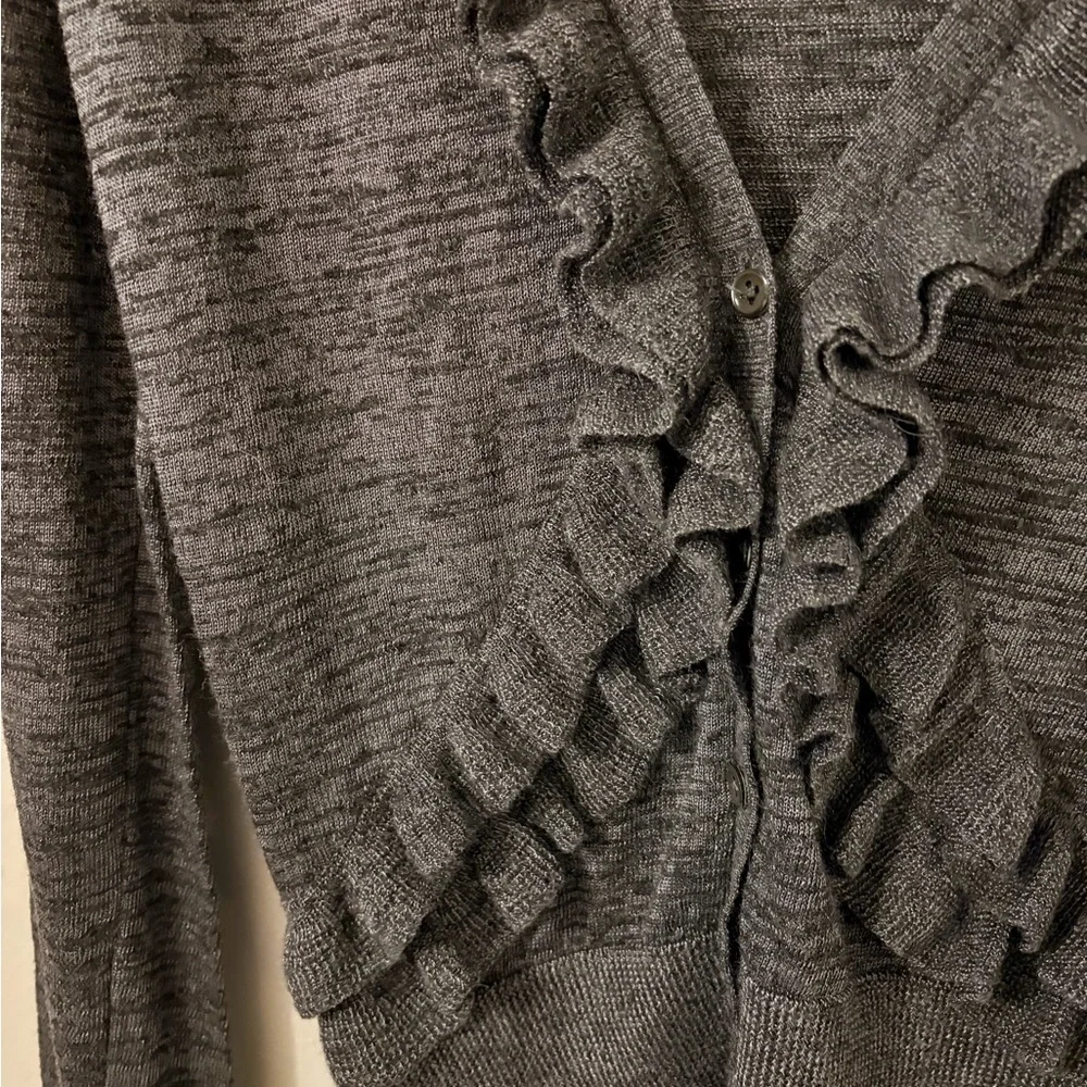 J. Crew Ruffled V-Neck Cardigan Sweater - Gray Heather - Picture 4 of 5
